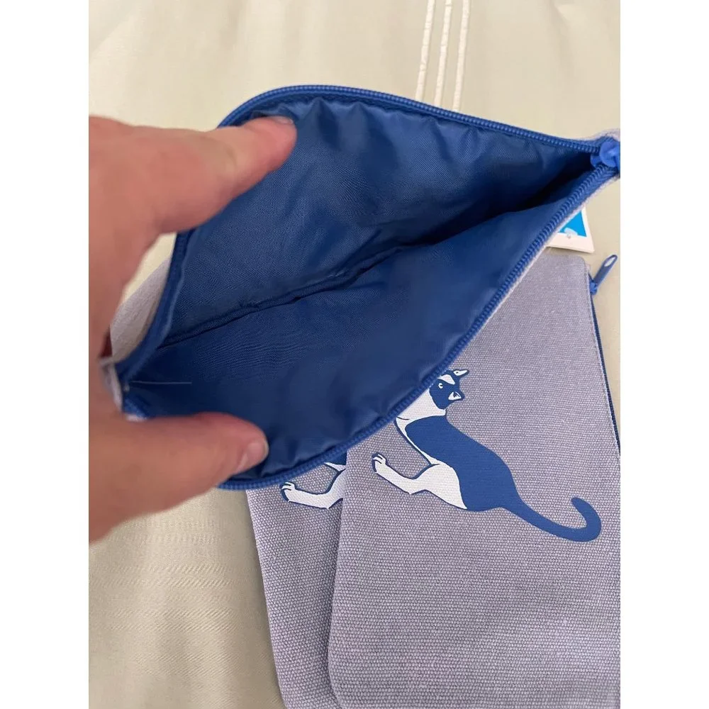 Room Essentials Blue Kitty Cat Canvas Pencil Bag Set - Set of 3
